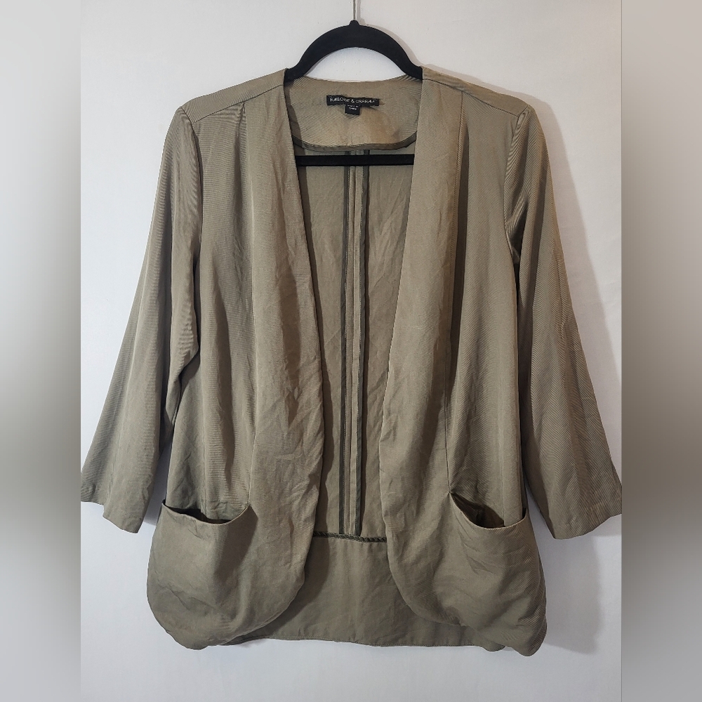 Harlowe & Graham 100% Tencel Olive Green Open Front Cardigan Blazer size small